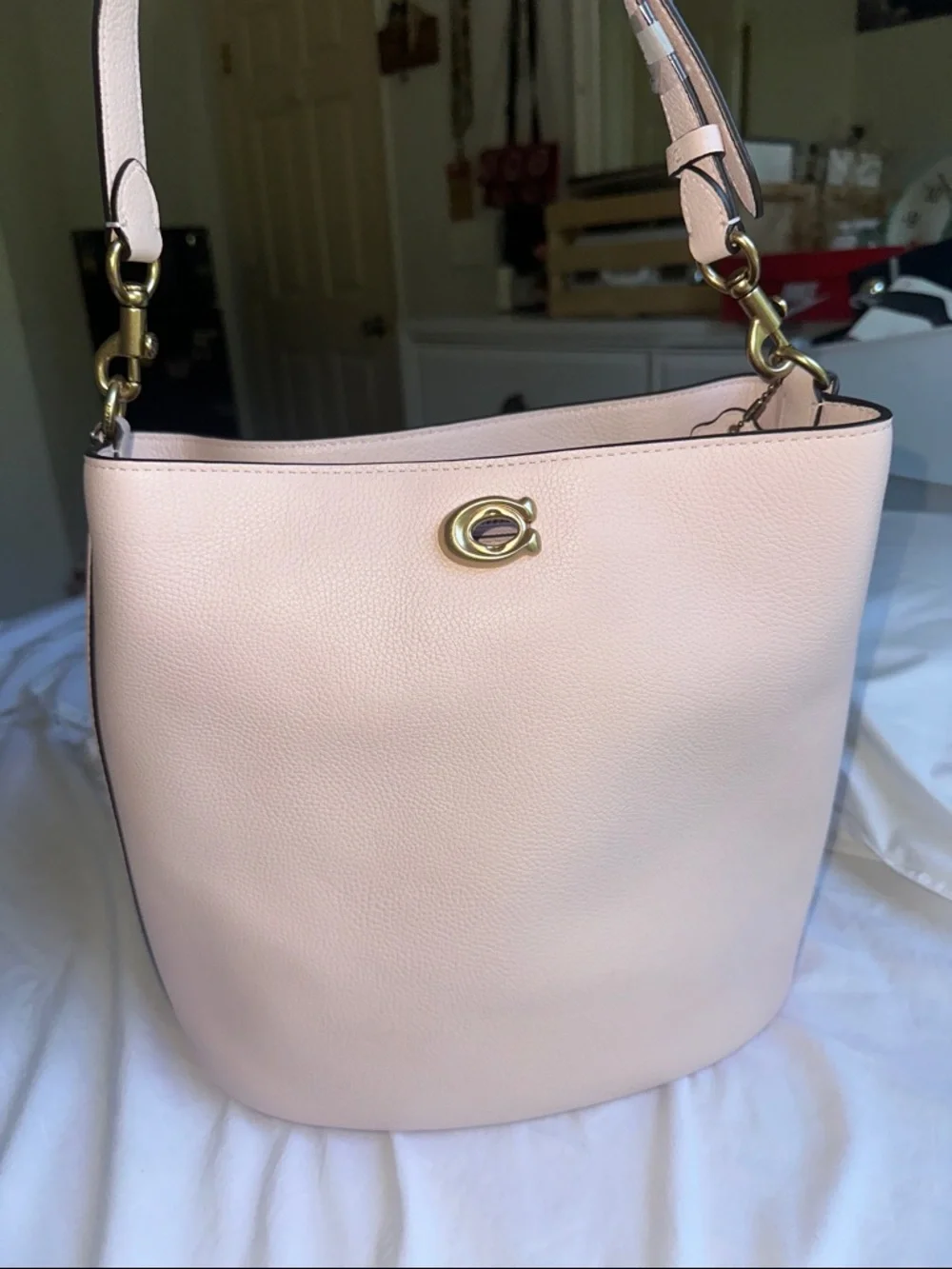 Coach Pebbled Leather Shoulder Bag in Pale Pink with Gold Hardware - Picture 1 of 6